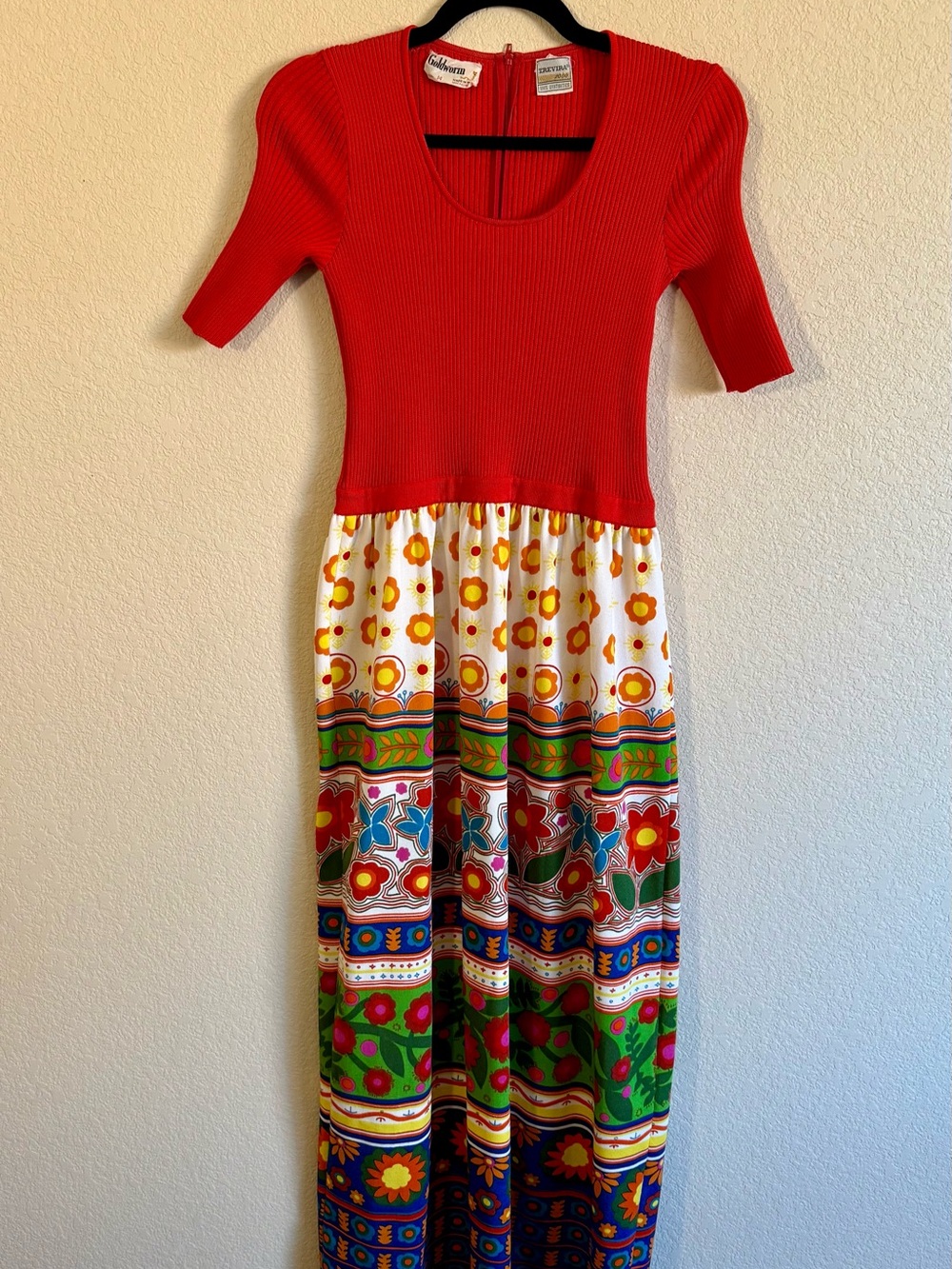 Vintage Goldworm Red Floral Maxi Dress